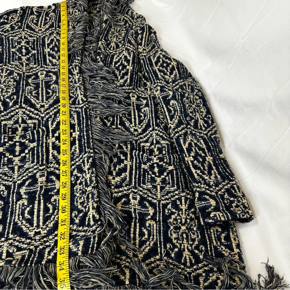 Ralph Lauren Women's Jacquard Nautical Blue Fringe Cardigan/Jacket- Size Large - Picture 10 of 13